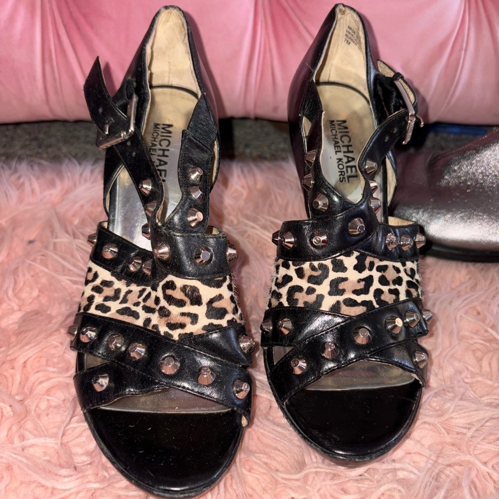 Michael Kors Black and Leopard Women's Sandals used woman 7 no box